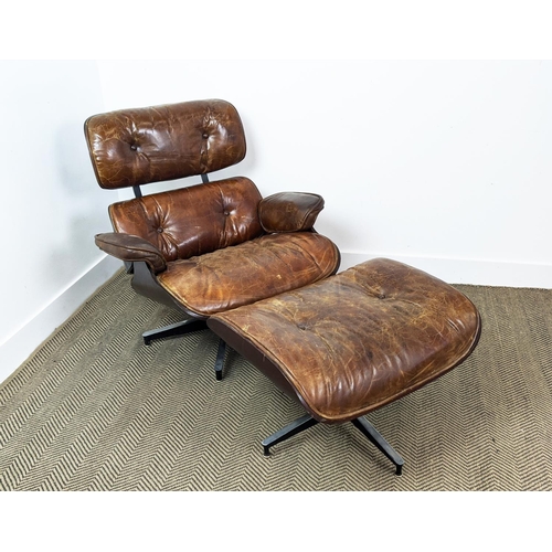 361 - AFTER CHARLES AND RAY EAMES LOUNGE CHAIR AND OTTOMAN, 83cm at widest. (2)