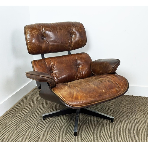 361 - AFTER CHARLES AND RAY EAMES LOUNGE CHAIR AND OTTOMAN, 83cm at widest. (2)