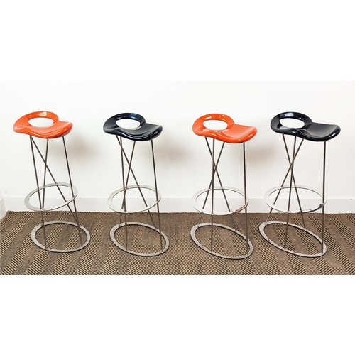 382 - MAXDESIGN THE STONES BAR STOOLS, a set of four, by Marco Maran, with two black and two with orange s... 