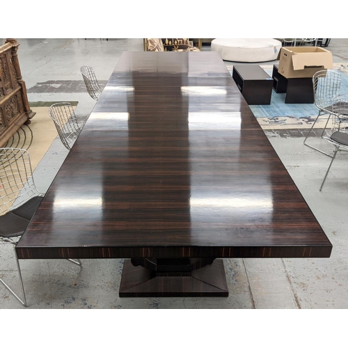 384 - EXTENDABLE DINING TABLE, Art Deco style, twin pedestal design, with three leaves, 378.5cm x 120cm x ... 