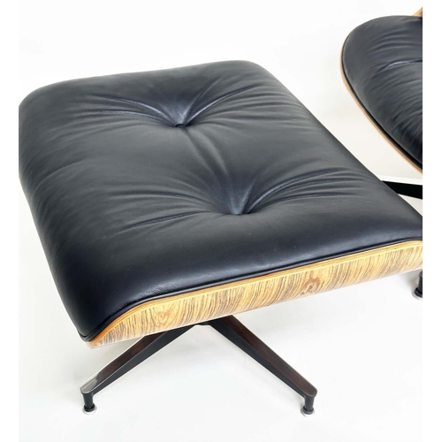 404 - AFTER CHARLES AND RAY EAMES LOUNGE CHAIR AND OTTOMAN, black leather and rosewood with companion otto... 