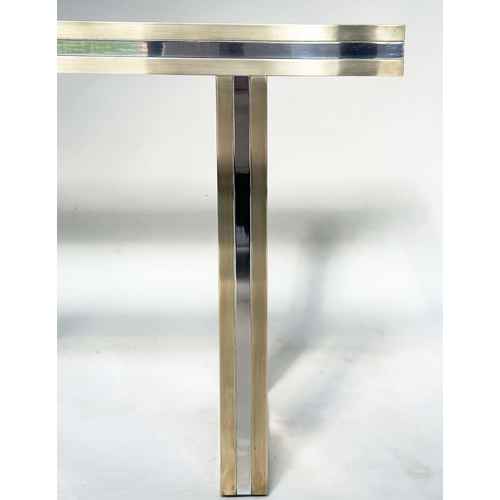 411 - ATTRIBUTED TO ROMEO REGA CONSOLE TABLE, glass and brass, 130cm W x 37cm D x 76cm H.