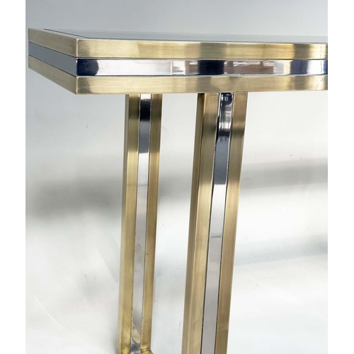 411 - ATTRIBUTED TO ROMEO REGA CONSOLE TABLE, glass and brass, 130cm W x 37cm D x 76cm H.