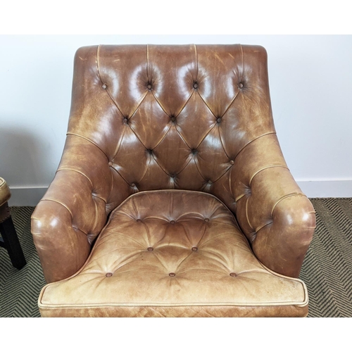 426 - GEORGE SMITH ARMCHAIRS, a pair, faded and buttoned brown leather, 91cm H x 73cm W. (2)