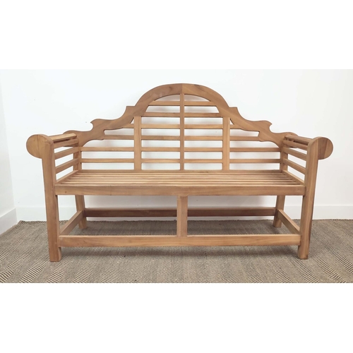 431 - LUTYENS STYLE BENCH, teak, 104cm H x 165cm W x 63cm D.