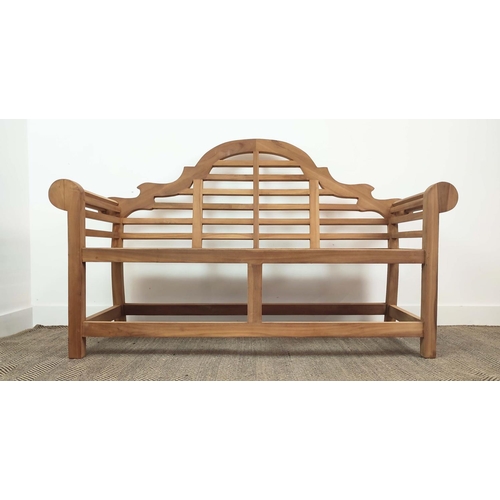 431 - LUTYENS STYLE BENCH, teak, 104cm H x 165cm W x 63cm D.