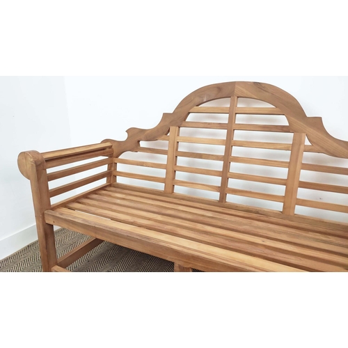 431 - LUTYENS STYLE BENCH, teak, 104cm H x 165cm W x 63cm D.