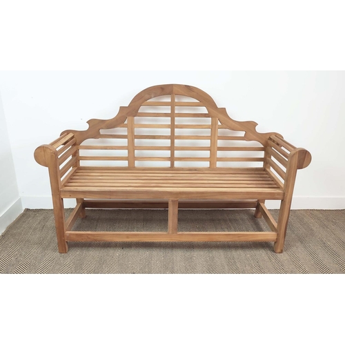 431 - LUTYENS STYLE BENCH, teak, 104cm H x 165cm W x 63cm D.