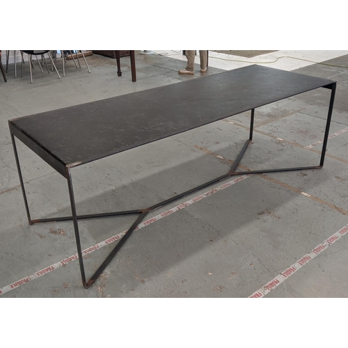 450 - TALA MIKDASHI DINING TABLE, patinated steel on stretchered supports, 225cm H x 75cm H x 82cm W.