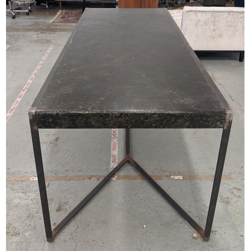 450 - TALA MIKDASHI DINING TABLE, patinated steel on stretchered supports, 225cm H x 75cm H x 82cm W.