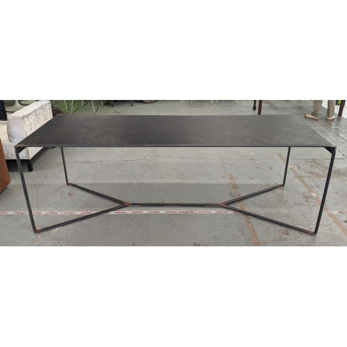 450 - TALA MIKDASHI DINING TABLE, patinated steel on stretchered supports, 225cm H x 75cm H x 82cm W.