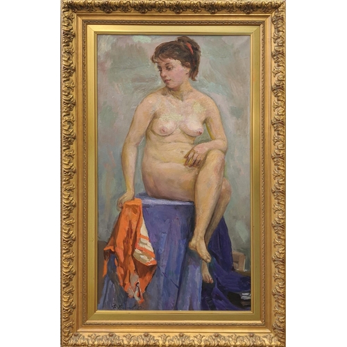 64 - IOSIF IOSIFOVICH BELONOVICH (Russian 1920-1998), 'Seated Nude', oil of canvas, 90cm x 50cm, framed.