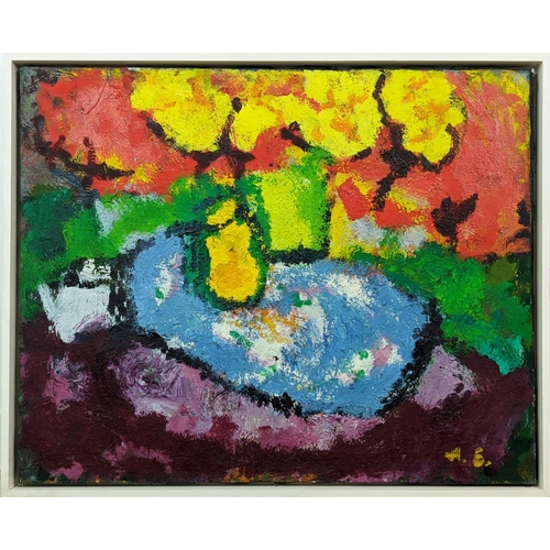 68 - AARON BUCH (1923-2006), 'Yellow flowers', oil on canvas, 80cm x 99cm, monogrammed, framed.