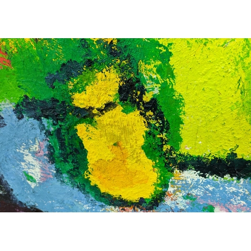 68 - AARON BUCH (1923-2006), 'Yellow flowers', oil on canvas, 80cm x 99cm, monogrammed, framed.