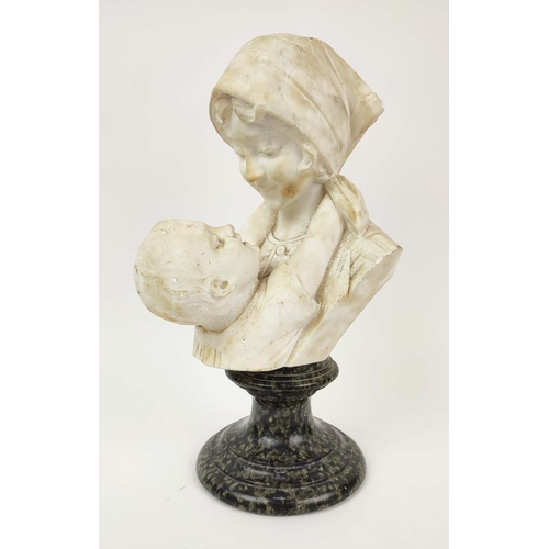 7 - BUST, mother and child, alabaster, after Emilio Fiaschi, Italian (1858-1941), 36cm H.