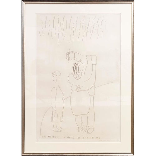 97 - DAVID HOCKNEY, 'The Marriage in Hawaii of David and Ann', etching, 93cm x 62cm, signed and dated, fr... 