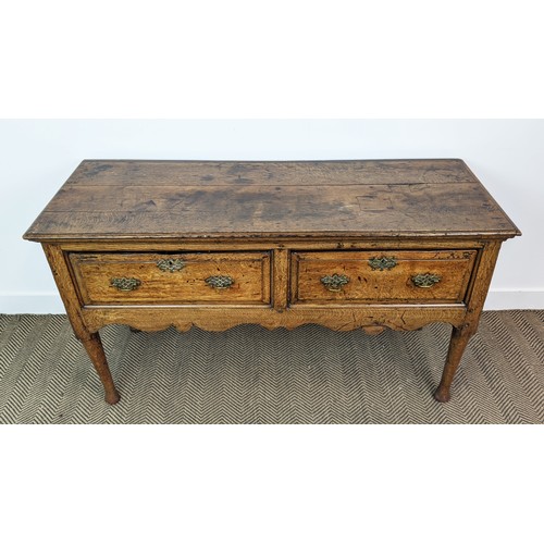 211 - DRESSER BASE, George II oak, with two drawers, 79cm H x 138cm W x 50cm D.