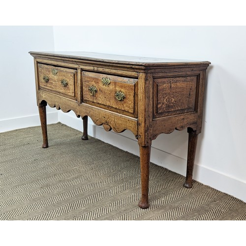 211 - DRESSER BASE, George II oak, with two drawers, 79cm H x 138cm W x 50cm D.