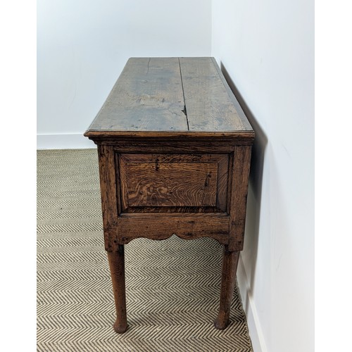 211 - DRESSER BASE, George II oak, with two drawers, 79cm H x 138cm W x 50cm D.