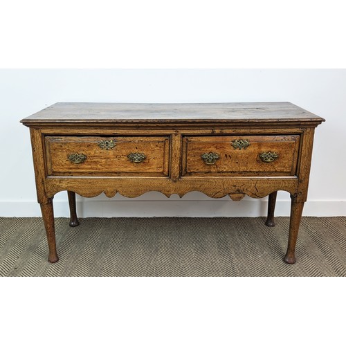 211 - DRESSER BASE, George II oak, with two drawers, 79cm H x 138cm W x 50cm D.