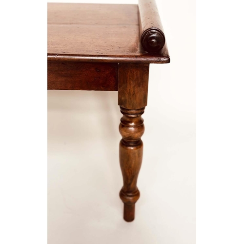 299 - HALL BENCH, early 19th century mahogany rectangular with finely turned bolsters and tapering support... 