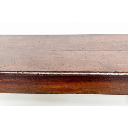 299 - HALL BENCH, early 19th century mahogany rectangular with finely turned bolsters and tapering support... 