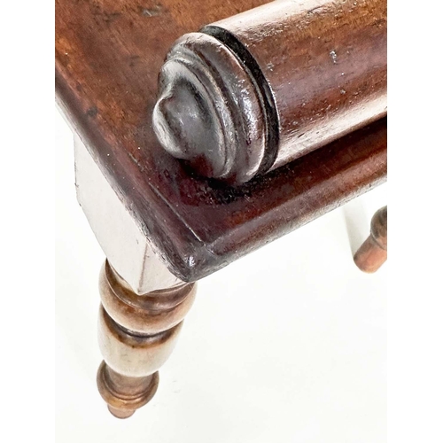 299 - HALL BENCH, early 19th century mahogany rectangular with finely turned bolsters and tapering support... 