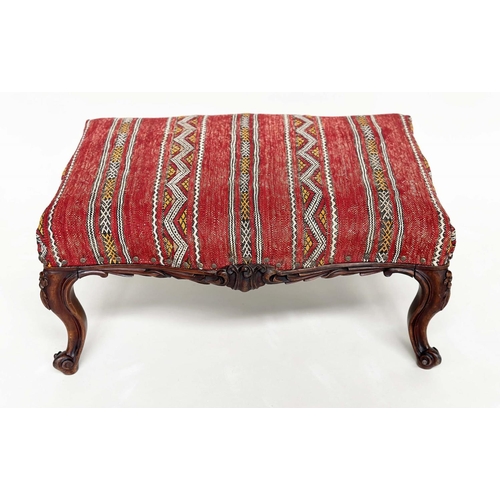 458 - KELIM HEARTH STOOL, Victorian rosewood with Turkoman kelim brass studded upholstery, 77cm W x 50cm D... 