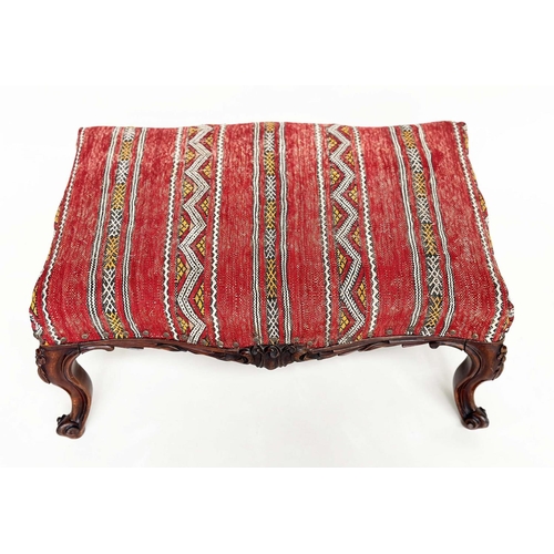 458 - KELIM HEARTH STOOL, Victorian rosewood with Turkoman kelim brass studded upholstery, 77cm W x 50cm D... 