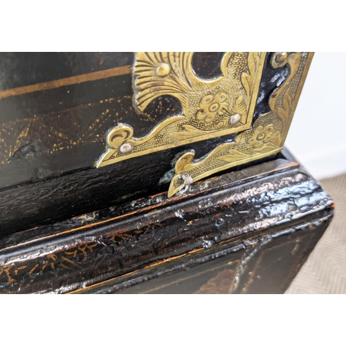 295 - CABINET ON STAND, George III and later black Japanned and gilt decorated with incised brass hinges, ... 