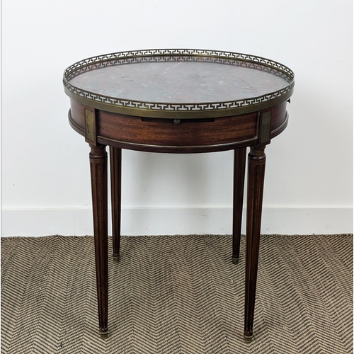 297 - BOUILLOTTE TABLE, late 19th/early 20th century French mahogany with circular griotte marble top with... 