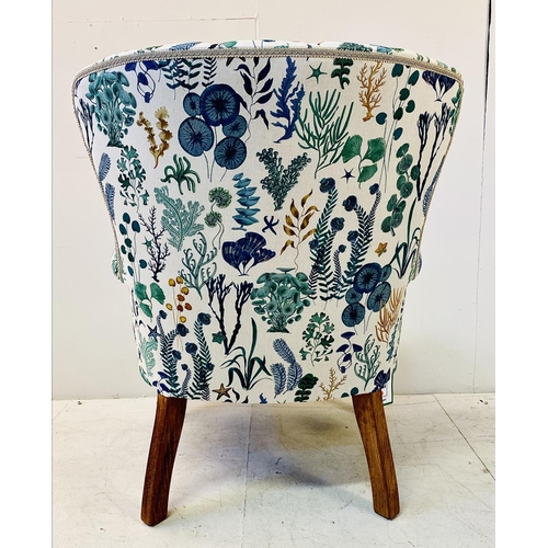 363 - ARMCHAIR, Victorian style, with aquatic plant design upholstery on turned supports, 93cm H x 72cm W ... 