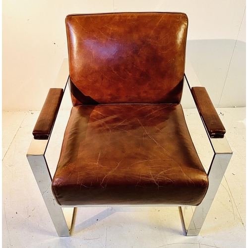 365 - ARMCHAIR, Bauhaus style, tan leather and chrome, 70cm H x 73cm W x 61cm D.