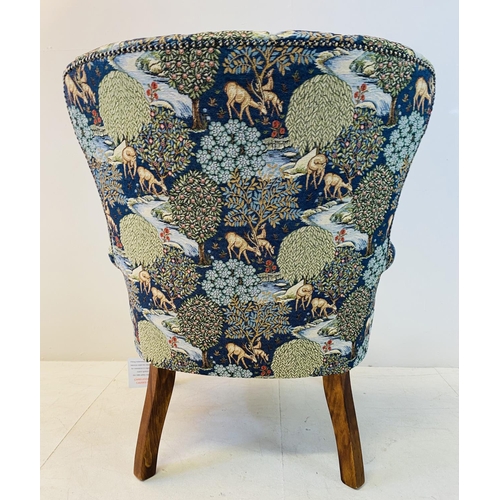 367 - ARMCHAIR, Victorian style, with William Morris style upholstery on turned supports, 93cm H x 72cm W ... 