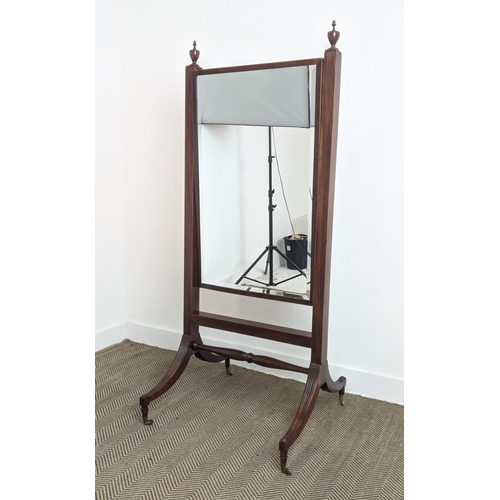 459 - CHEVAL MIRROR, George III mahogany and boxwood strung, circa 1790, with adjustable plate and brass c... 