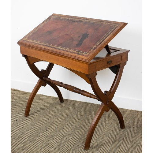 282 - ARCHITECT'S TABLE, Victorian gothic revival walnut and inlaid with adjustable sloping red leather to... 