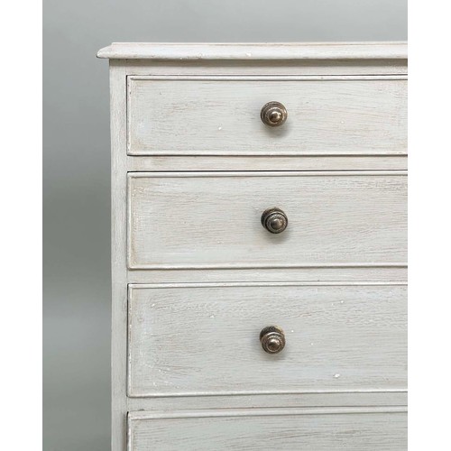 178 - LOW CHEST, George III style grey painted with nine drawers and shaped bracket supports, 153cm W x 46... 