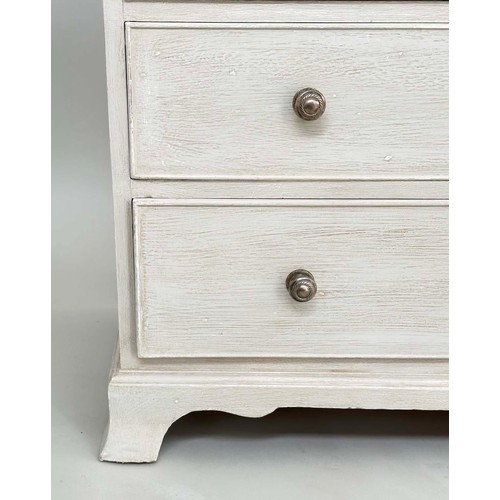 178 - LOW CHEST, George III style grey painted with nine drawers and shaped bracket supports, 153cm W x 46... 