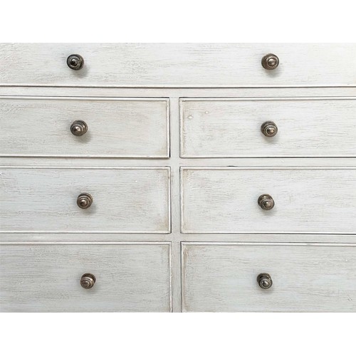 178 - LOW CHEST, George III style grey painted with nine drawers and shaped bracket supports, 153cm W x 46... 