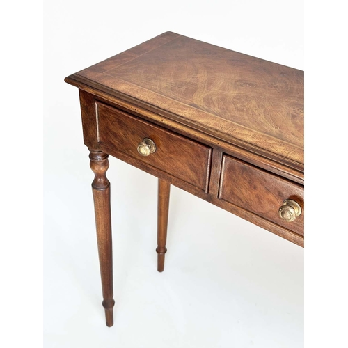 168 - HALL TABLE, George III design burr walnut and crossbanded with four frieze drawers and turned suppor... 