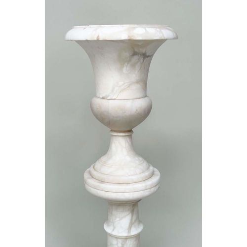 186 - URN ON STAND, 19th century Italian alabaster with neoclassical shaped urn on conforming column plint... 