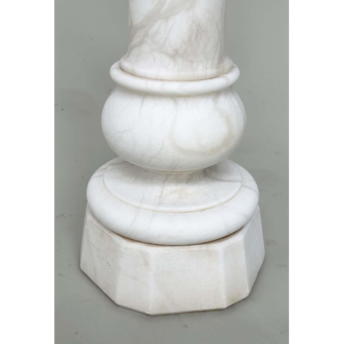 186 - URN ON STAND, 19th century Italian alabaster with neoclassical shaped urn on conforming column plint... 