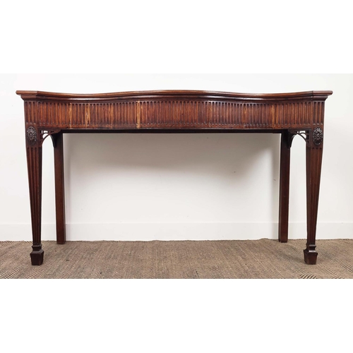 220 - SERPENTINE SERVING TABLE, George III and later mahogany, 91cm H x 60cm x 57cm D.