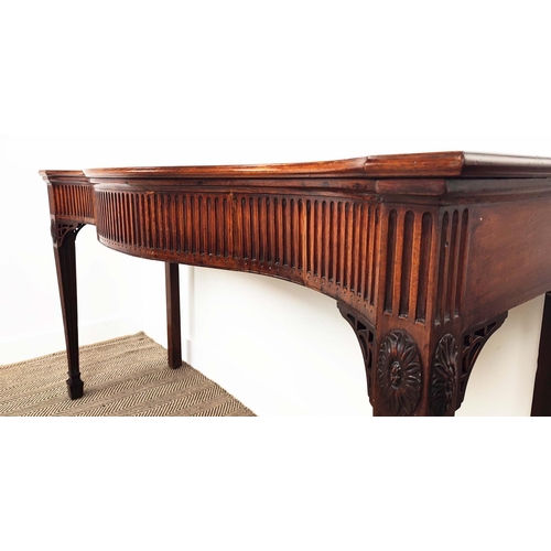 220 - SERPENTINE SERVING TABLE, George III and later mahogany, 91cm H x 60cm x 57cm D.