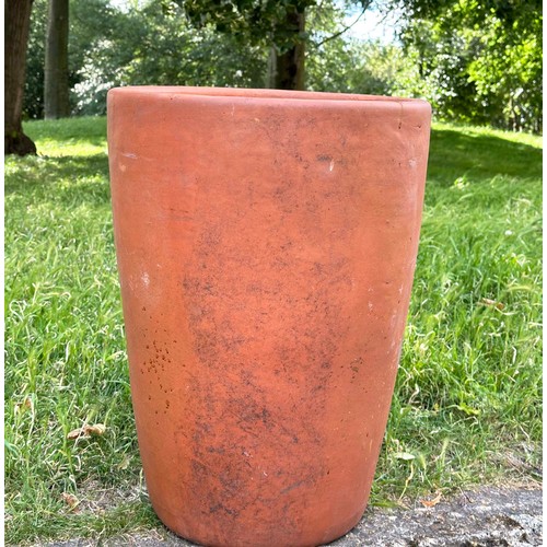 270 - GARDEN PLANTER, homemade weathered terracotta pot with rounded top, 60cm H x 44cm D.