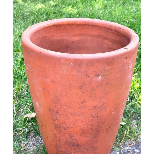 270 - GARDEN PLANTER, homemade weathered terracotta pot with rounded top, 60cm H x 44cm D.