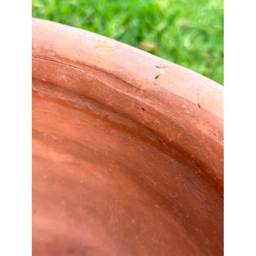 270 - GARDEN PLANTER, homemade weathered terracotta pot with rounded top, 60cm H x 44cm D.