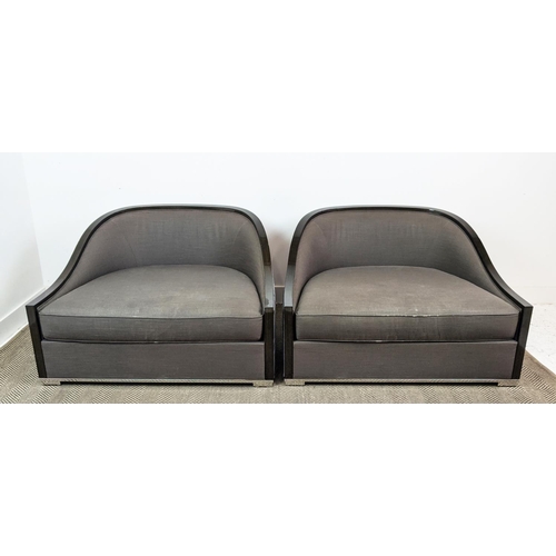 335 - BLAINEY NORTH AYORA LOUNGE CHAIRS, a pair, grey fabric upholstered, 110cm W. (2)