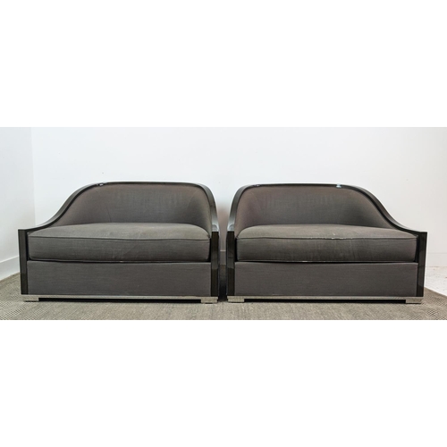 335 - BLAINEY NORTH AYORA LOUNGE CHAIRS, a pair, grey fabric upholstered, 110cm W. (2)