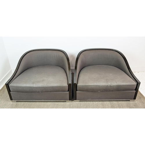 335 - BLAINEY NORTH AYORA LOUNGE CHAIRS, a pair, grey fabric upholstered, 110cm W. (2)